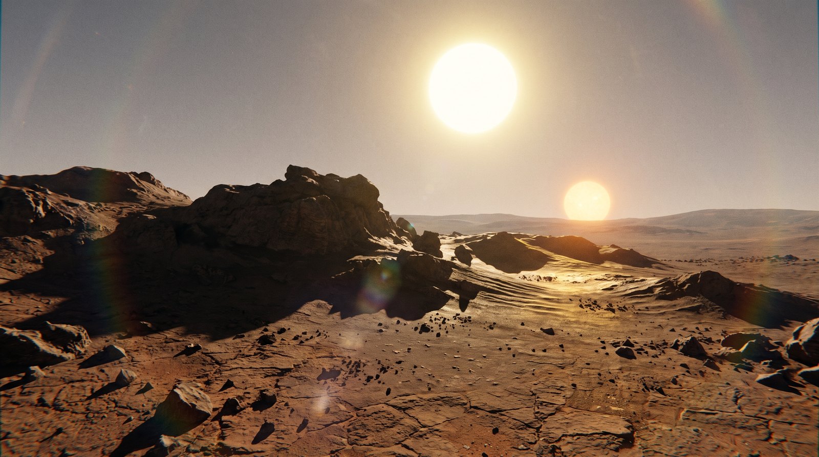 Horizonte de Alfa Centauri A y B, escena (recreación con IA, imagen 1)