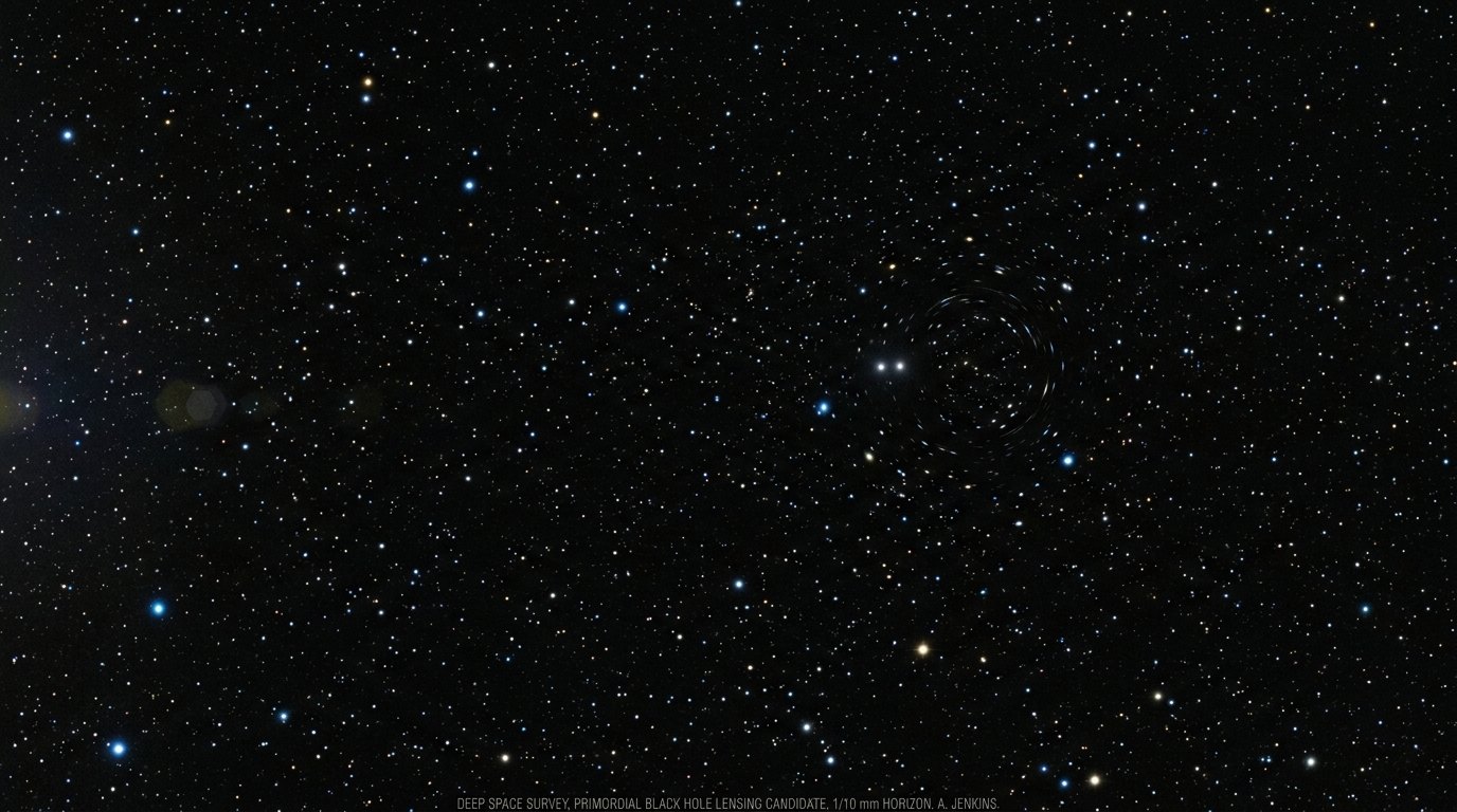 Horizonte de Un agujero negro primordial cruza el sistema solar, escena (recreación con IA, imagen 1)