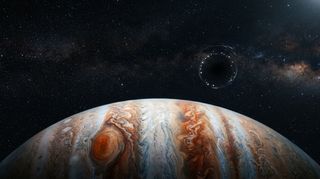 Horizonte de Un agujero negro primordial cruza el sistema solar, escena (recreación con IA, imagen 3)