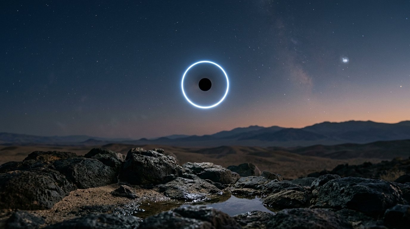Horizonte de Anillo de Einstein, escena (recreación con IA, imagen 1)