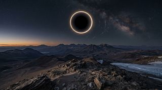 Horizonte de El mismo agujero negro a nueve escalas, escena (recreación con IA, imagen 3)