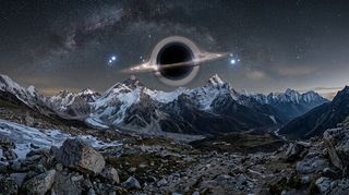 Horizonte de Un planeta que orbita un agujero negro: el cielo curvado, escena (recreación con IA, imagen 3)