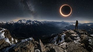 Horizonte de Un mundo en la zona habitable de un agujero negro supermasivo, escena (recreación con IA, imagen 3)