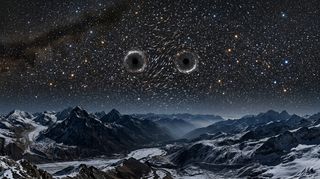 Horizonte de Binario de agujeros negros, escena (recreación con IA, imagen 3)