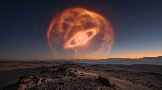 Horizonte de La gigante roja se traga su planeta, escena (recreación con IA, imagen 3)
