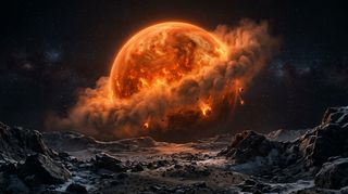 Horizonte de Marte contra la Tierra, escena (recreación con IA, imagen 3)