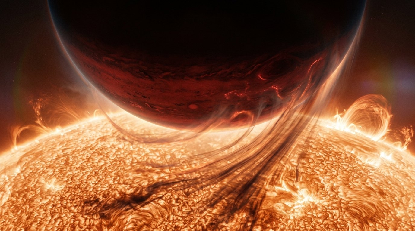 Horizonte de Un planeta cayendo en su estrella, escena (recreación con IA, imagen 2)