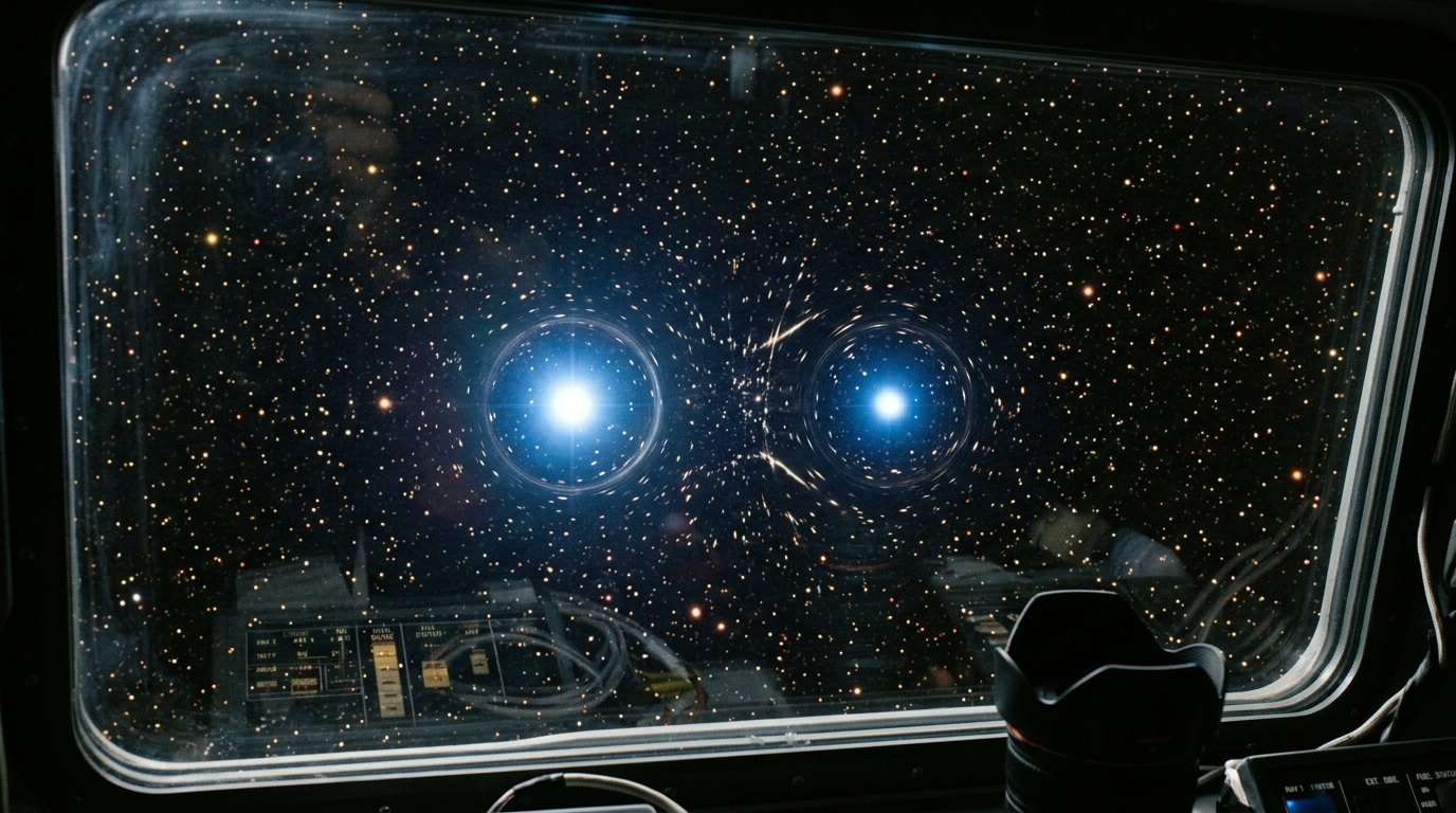Horizonte de El púlsar doble J0737-3039, escena (recreación con IA, imagen 1)