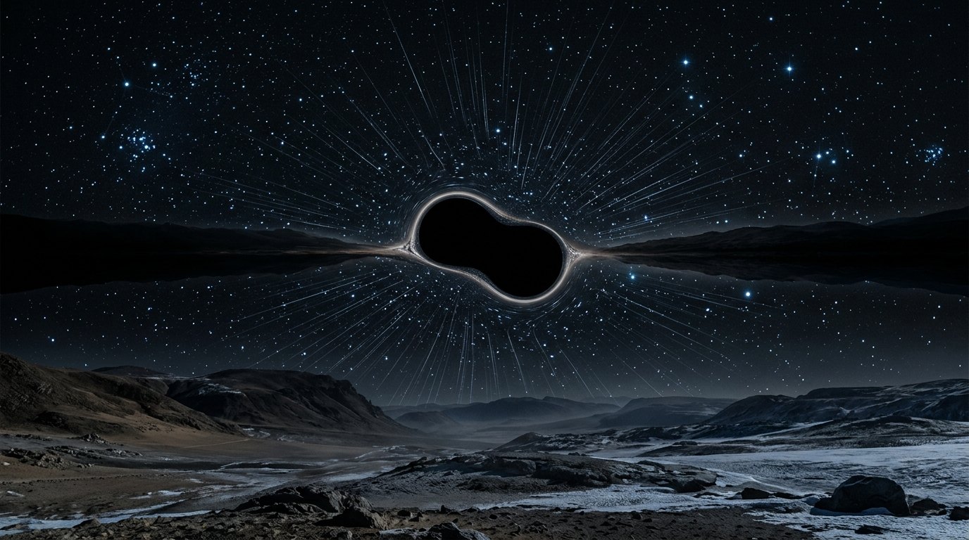 Horizonte de GW150914: la primera onda detectada, escena (recreación con IA, imagen 2)
