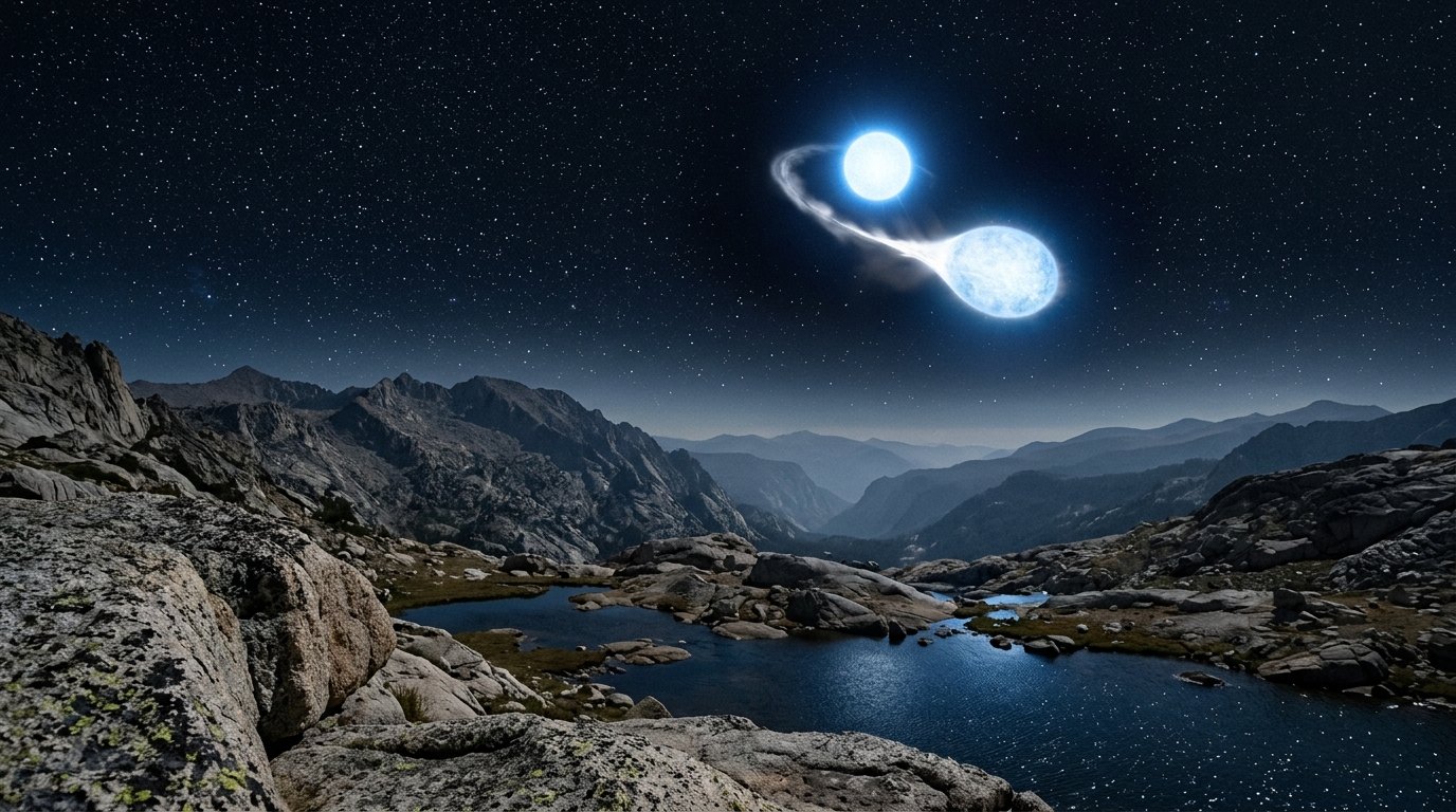 Horizonte de HM Cancri: la binaria más rápida, escena (recreación con IA, imagen 1)