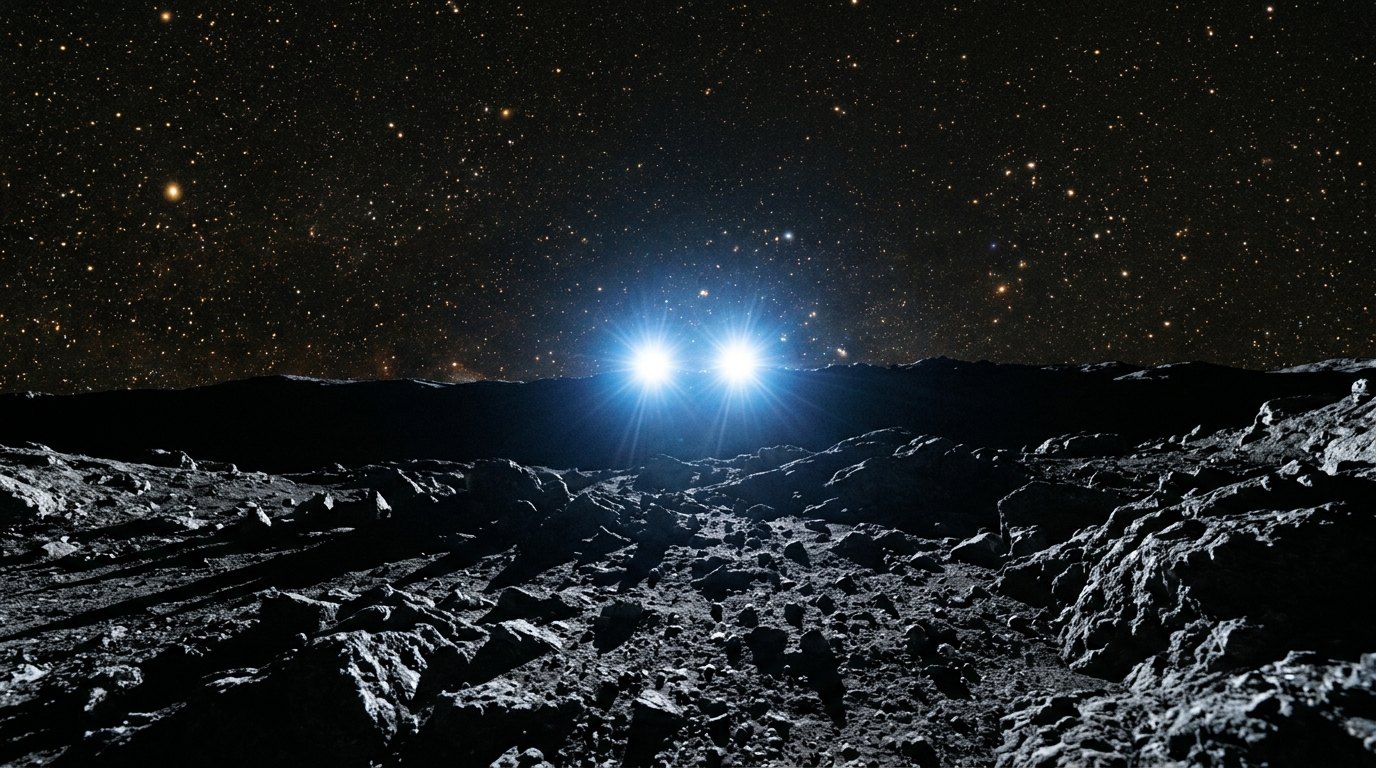 Horizonte de El púlsar de Hulse y Taylor, escena (recreación con IA, imagen 2)