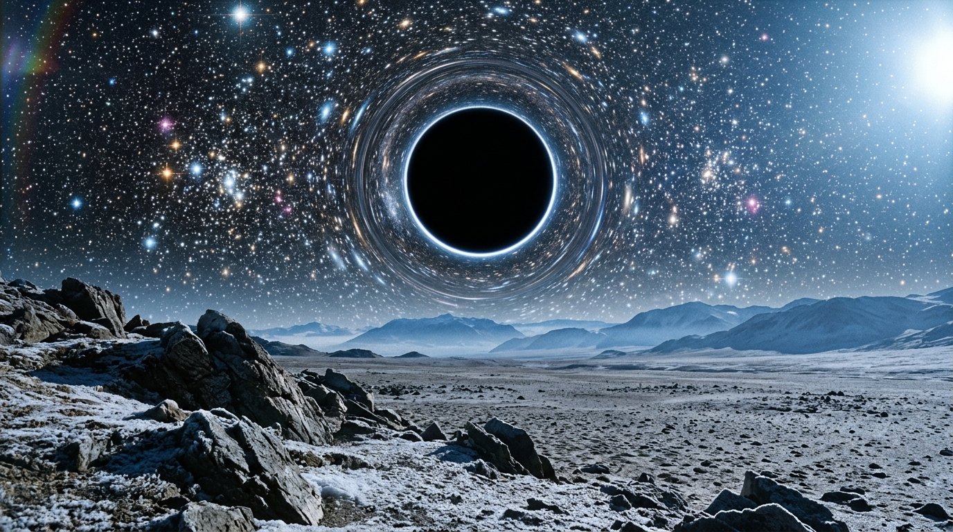 Horizonte de Un agujero negro de masa intermedia, escena (recreación con IA, imagen 2)