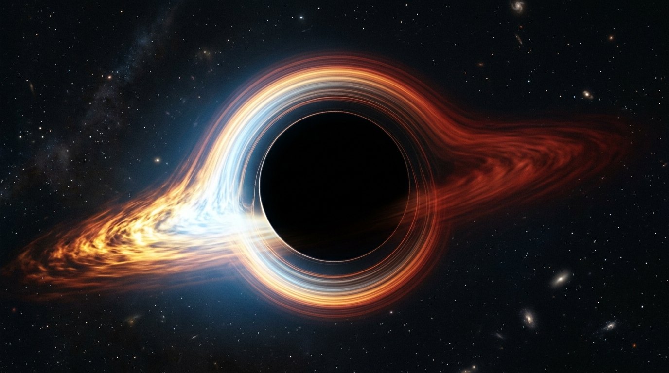 Horizonte de M87*: la primera foto de un agujero negro, escena (recreación con IA, imagen 1)