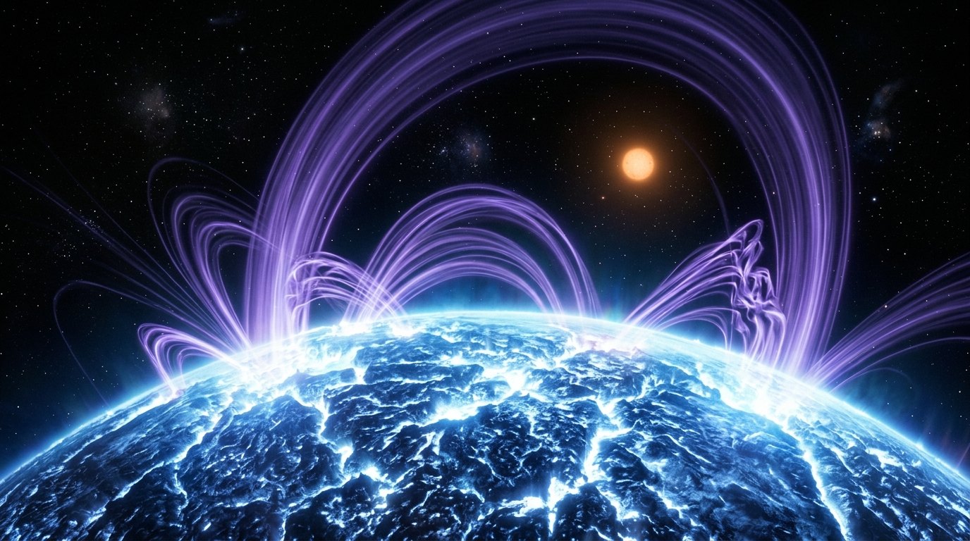 Horizonte de Un magnetar y su compañera, escena (recreación con IA, imagen 1)