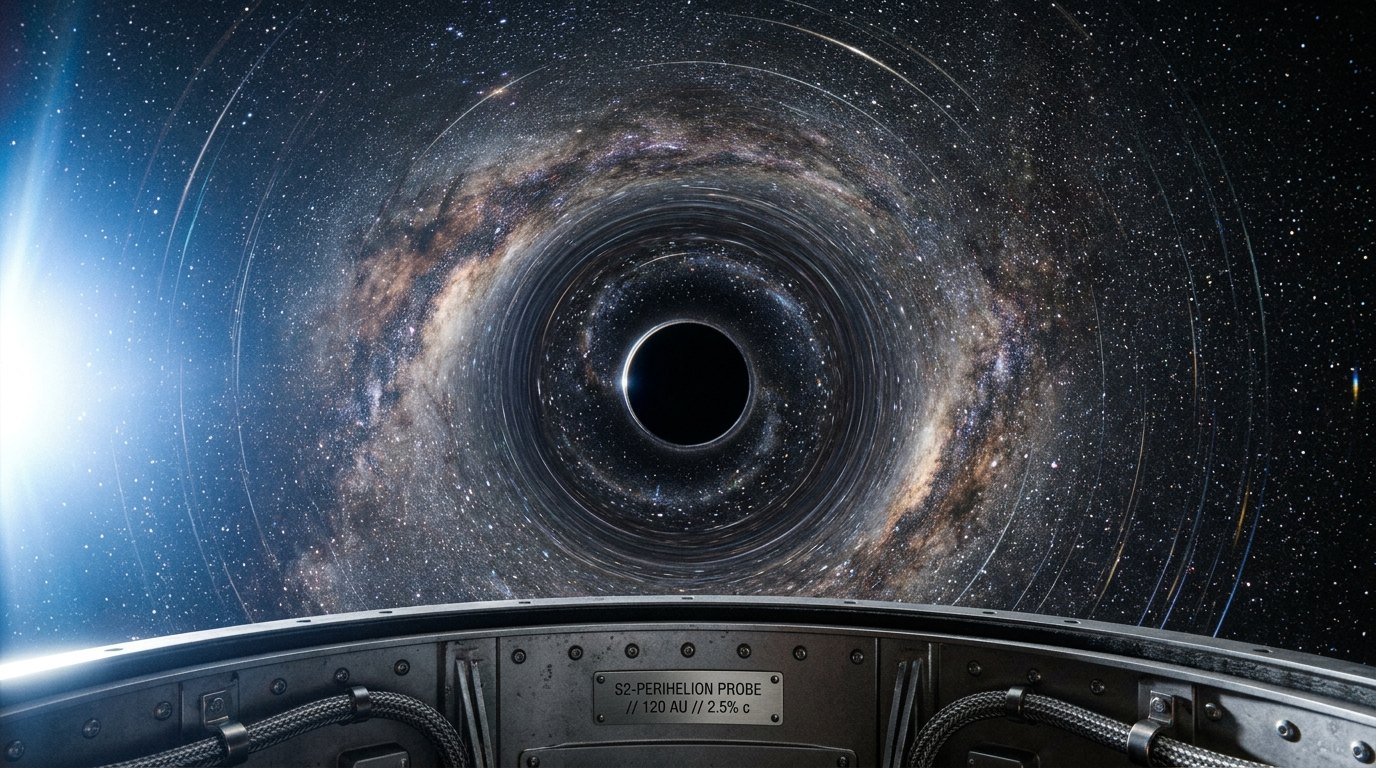 Horizonte de Las estrellas que orbitan Sagitario A*, escena (recreación con IA, imagen 1)
