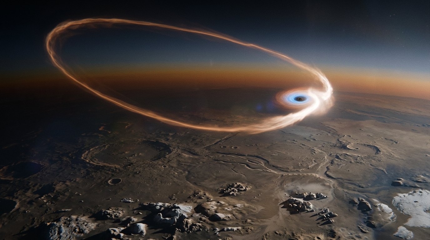Horizonte de Una estrella despedazada por marea, escena (recreación con IA, imagen 2)