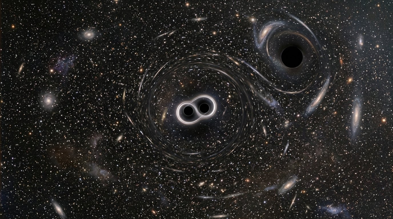 Horizonte de Tres agujeros negros, escena (recreación con IA, imagen 1)