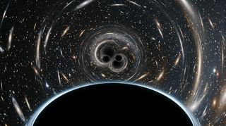 Horizonte de Tres agujeros negros, escena (recreación con IA, imagen 3)