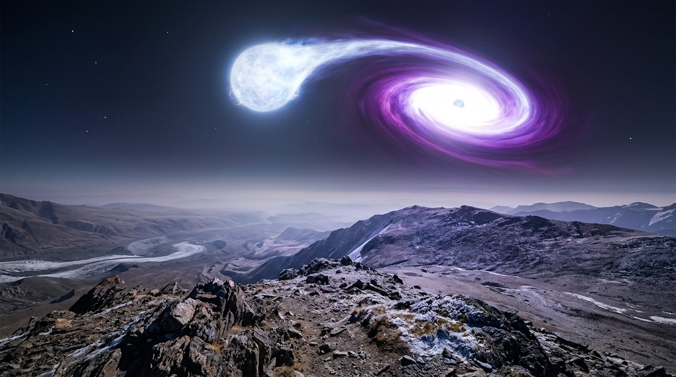 Horizonte de Enana blanca contra estrella de neutrones, escena (recreación con IA, imagen 2)
