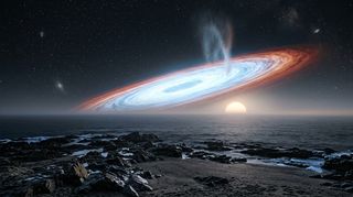 Horizonte de Gigante gaseoso contra enana blanca, escena (recreación con IA, imagen 3)