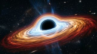 Horizonte de Gigante gaseoso contra agujero negro, escena (recreación con IA, imagen 3)