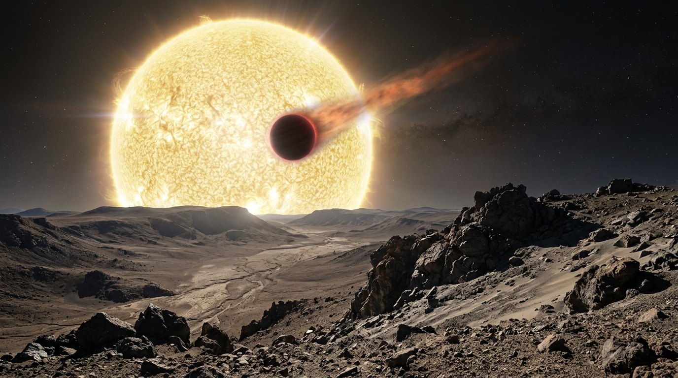 Horizonte de Enana marrón contra estrella como el Sol, escena (recreación con IA, imagen 1)
