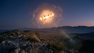 Horizonte de Enana marrón contra estrella como el Sol, escena (recreación con IA, imagen 3)