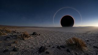Horizonte de Agujero negro contra otro igual, escena (recreación con IA, imagen 3)