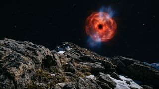 Horizonte de Estrella de neutrones contra otra igual, escena (recreación con IA, imagen 3)