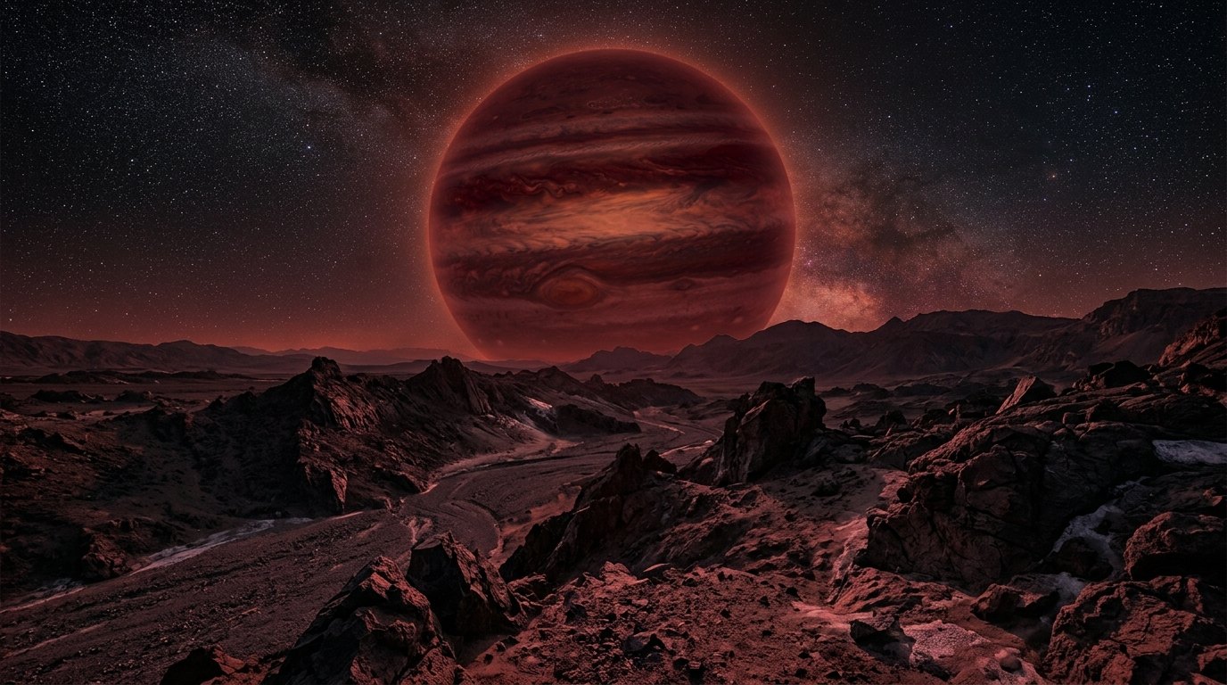 Horizonte de Planeta rocoso contra enana marrón, escena (recreación con IA, imagen 1)