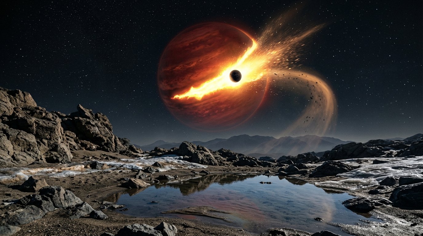 Horizonte de Planeta rocoso contra enana marrón, escena (recreación con IA, imagen 2)