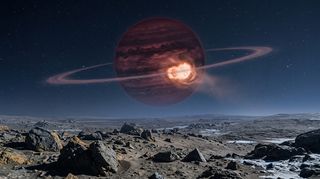 Horizonte de Planeta rocoso contra enana marrón, escena (recreación con IA, imagen 3)