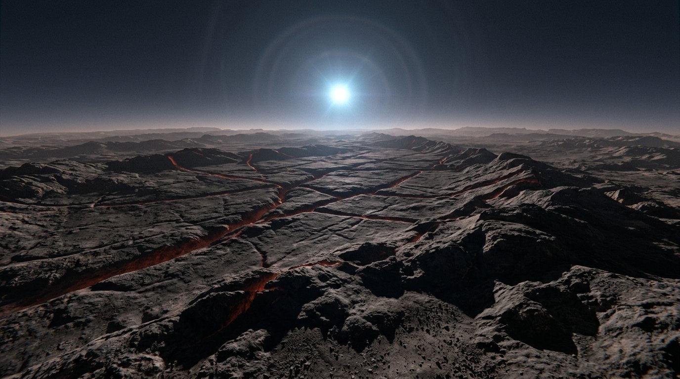 Horizonte de Planeta rocoso contra estrella de neutrones, escena (recreación con IA, imagen 1)