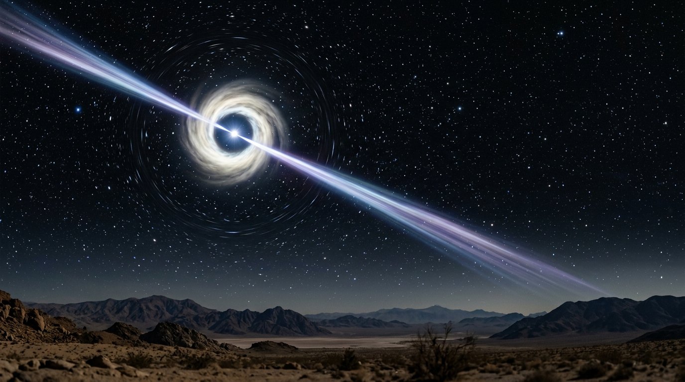 Horizonte de Planeta rocoso contra estrella de neutrones, escena (recreación con IA, imagen 2)