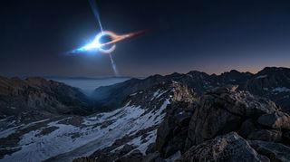 Horizonte de Estrella como el Sol contra agujero negro, escena (recreación con IA, imagen 3)