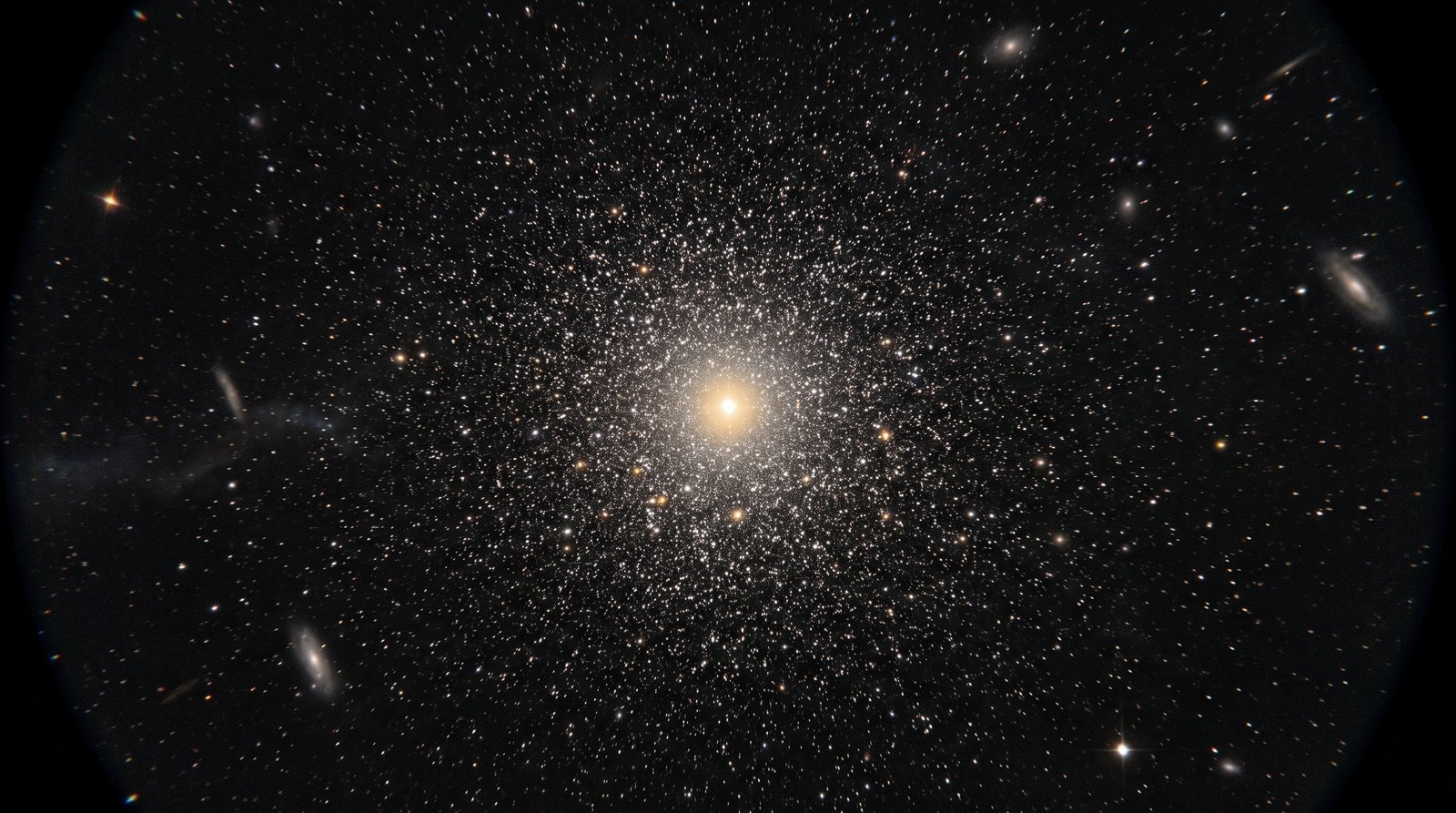 Horizonte de Un cúmulo de 262.144 cuerpos con gravedad entre todos (GPU), escena (recreación con IA, imagen 1)