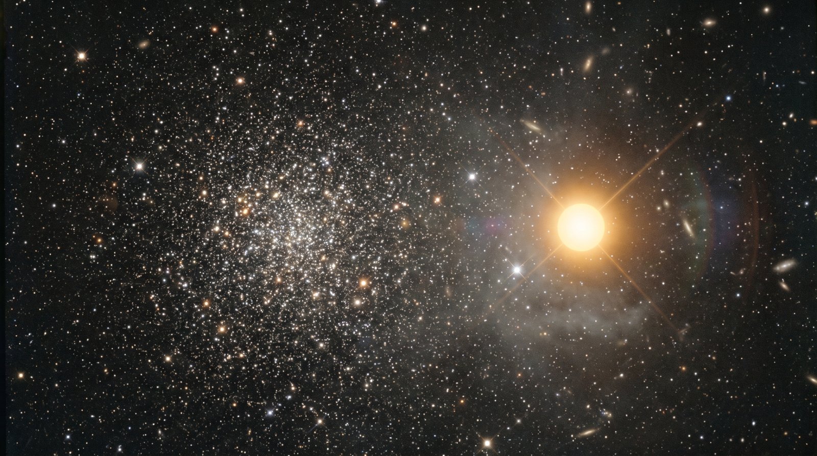 Horizonte de Un cúmulo de 262.144 cuerpos con gravedad entre todos (GPU), escena (recreación con IA, imagen 2)