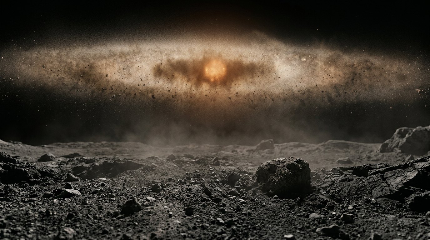 Horizonte de Un disco protoplanetario, escena (recreación con IA, imagen 1)