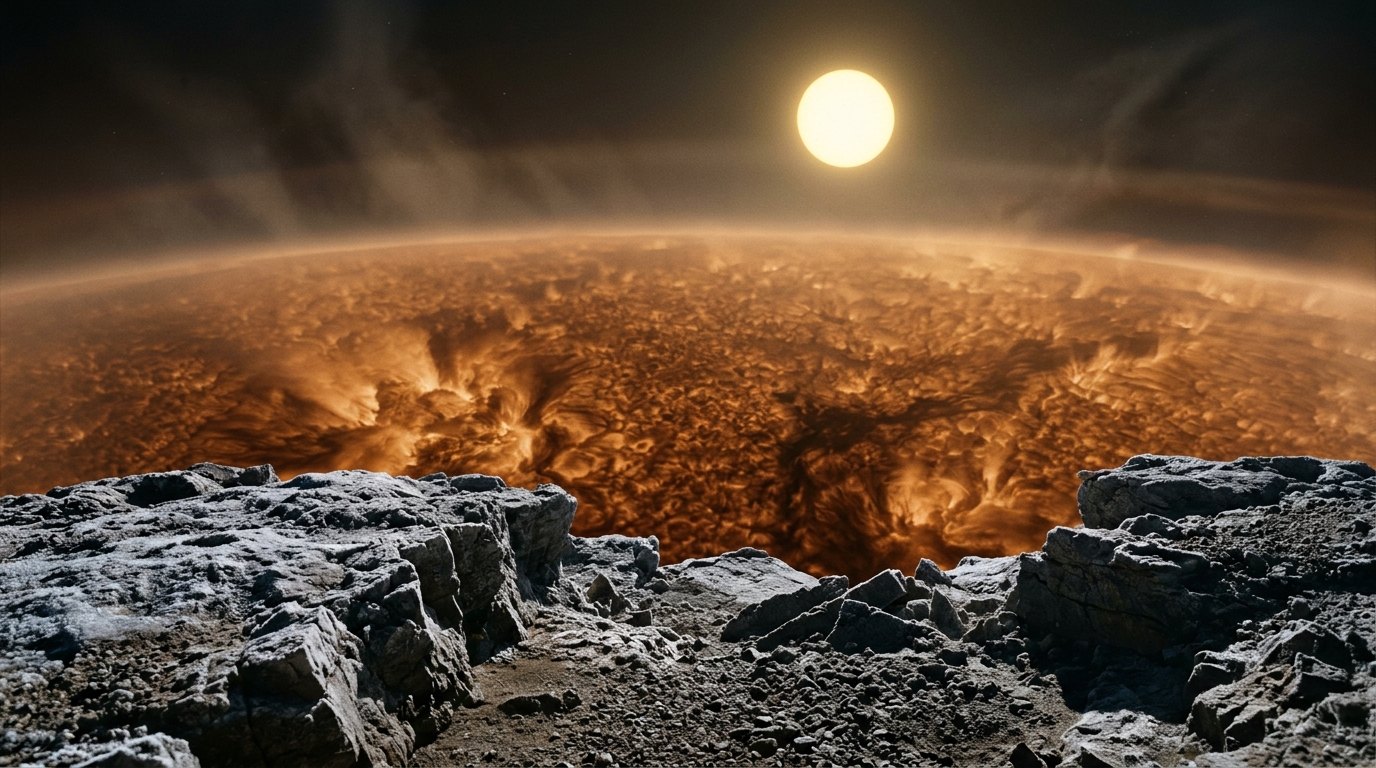 Horizonte de Betelgeuse y Siwarha, su compañera escondida, escena (recreación con IA, imagen 1)