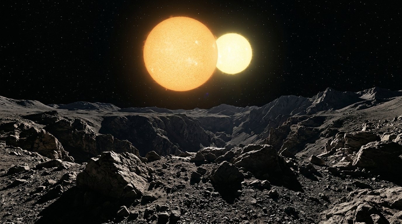 Horizonte de Capella: dos gigantes amarillas, escena (recreación con IA, imagen 1)