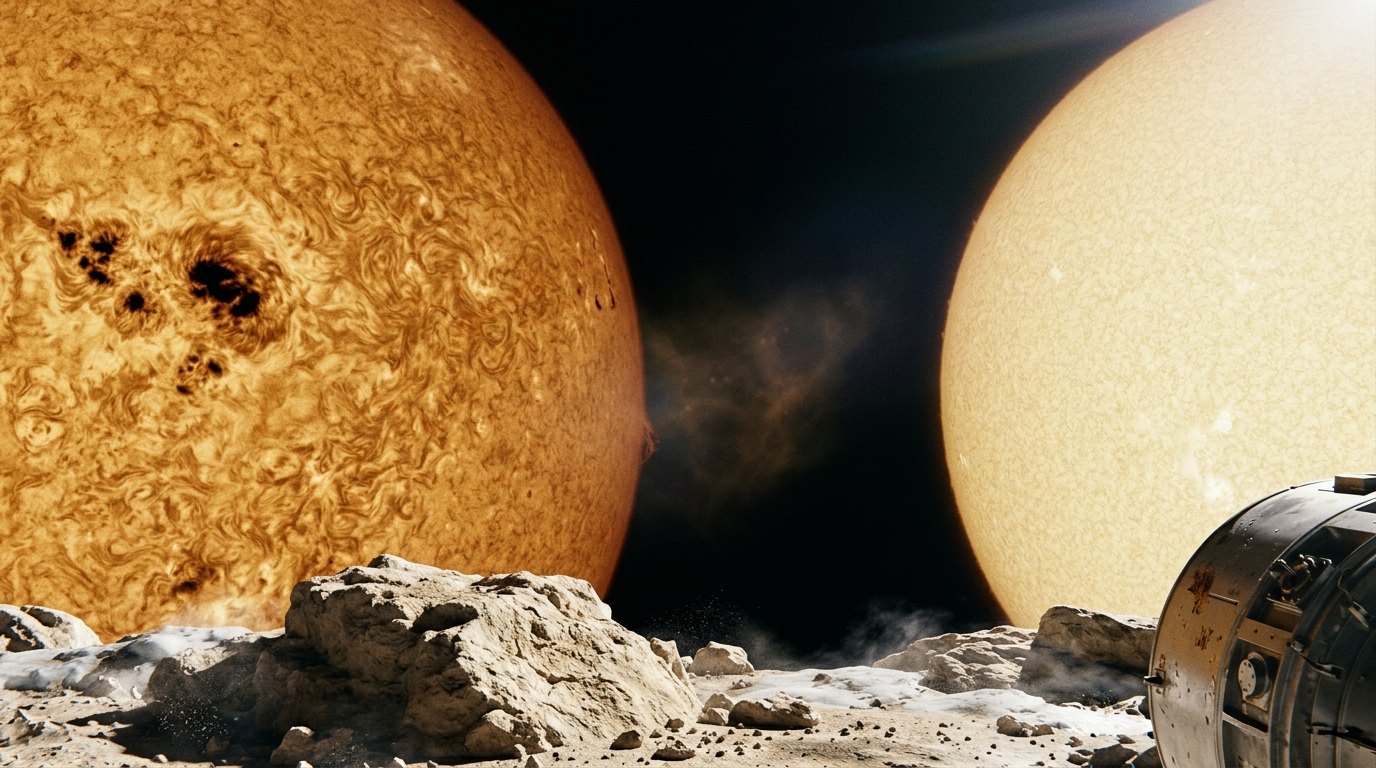 Horizonte de Capella: dos gigantes amarillas, escena (recreación con IA, imagen 2)