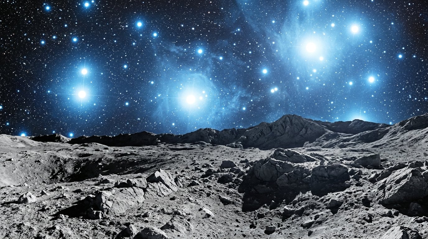 Horizonte de Un cúmulo abierto joven, escena (recreación con IA, imagen 1)