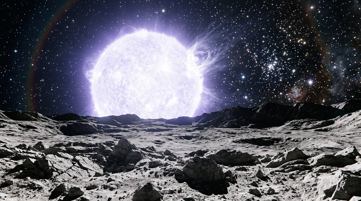 Horizonte de R136a1, la estrella más masiva, escena (recreación con IA, imagen 1)