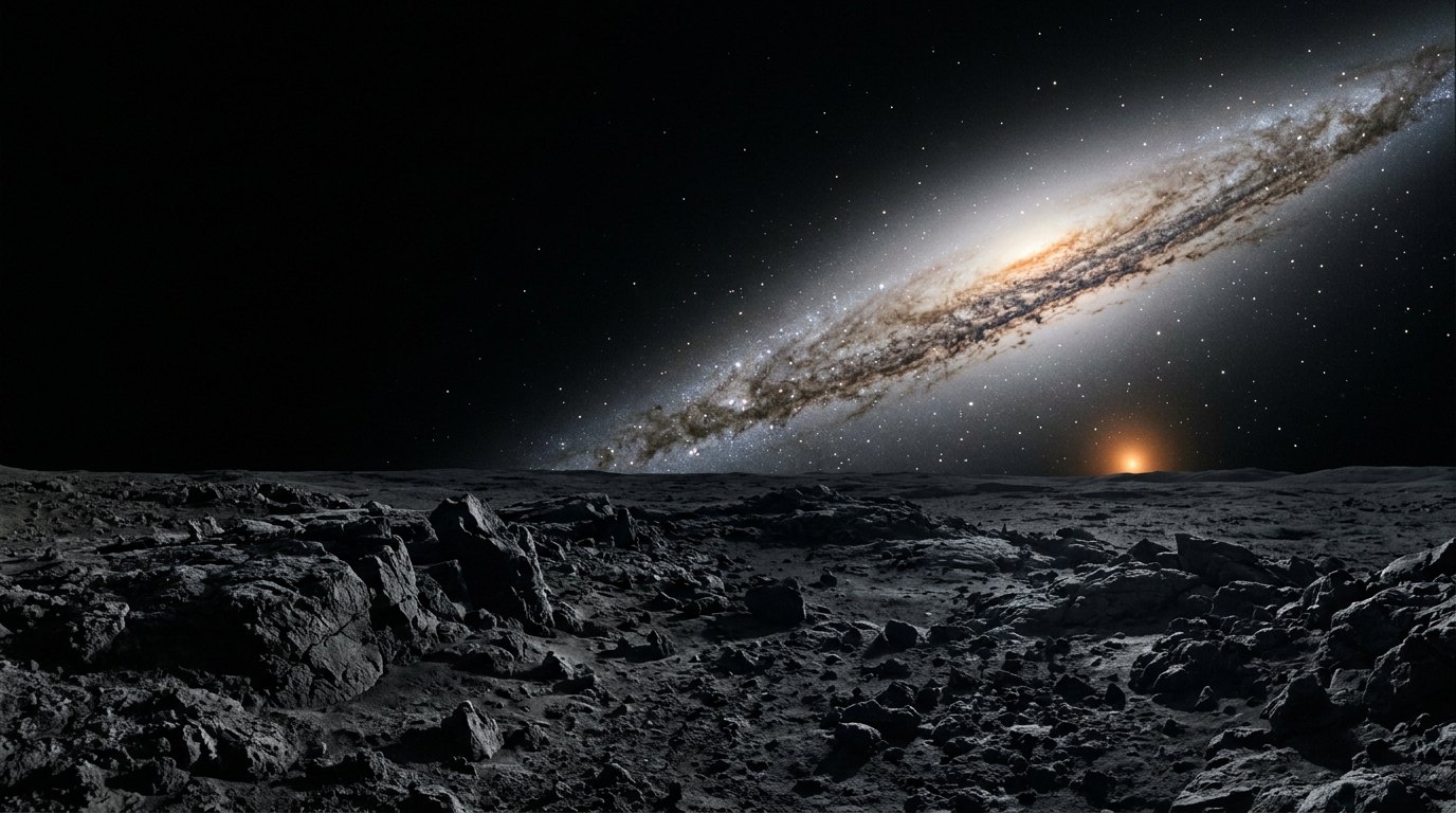 Horizonte de La curva de rotación, vista girar, escena (recreación con IA, imagen 1)