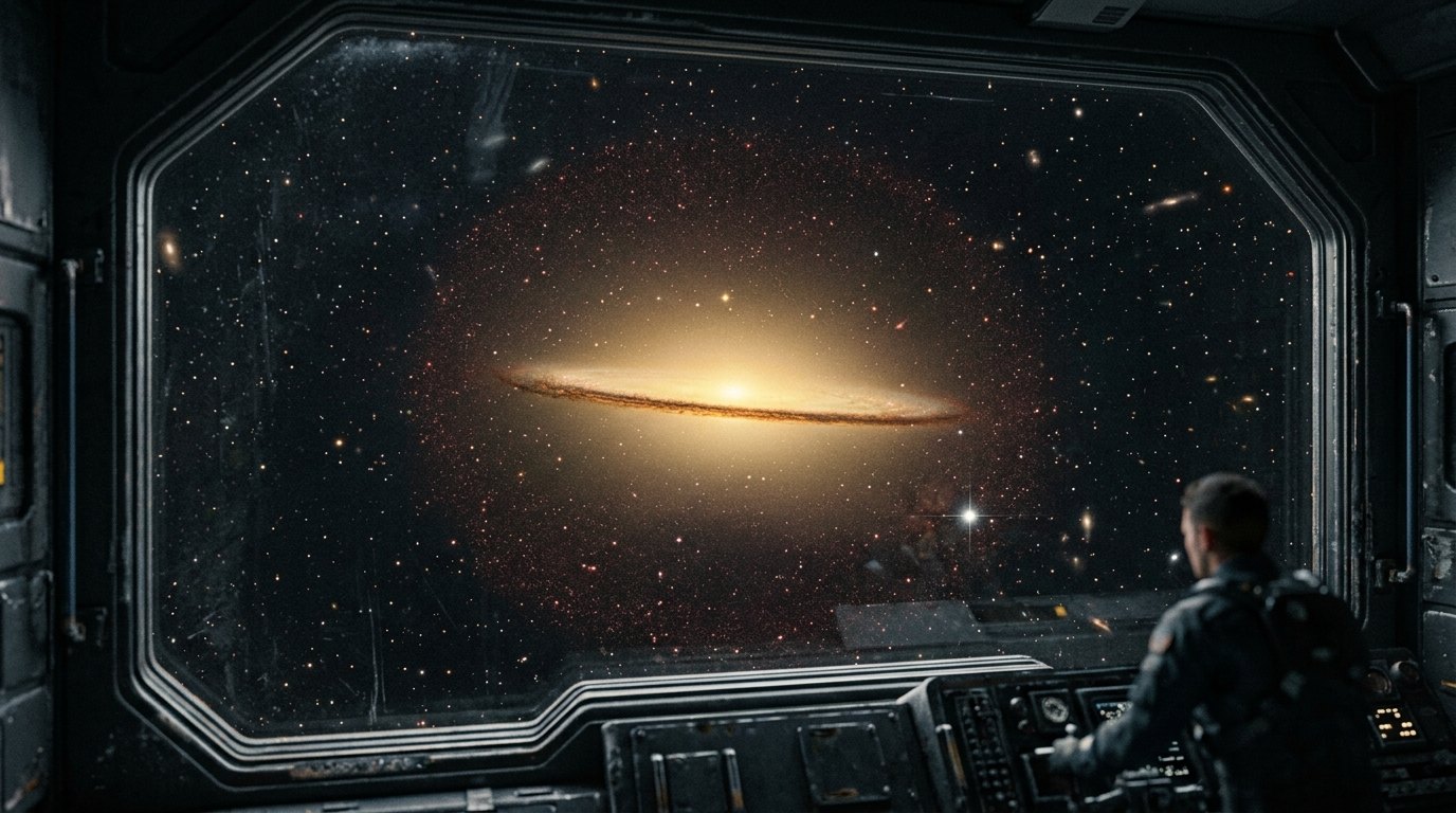 Horizonte de La curva de rotación, vista girar, escena (recreación con IA, imagen 2)