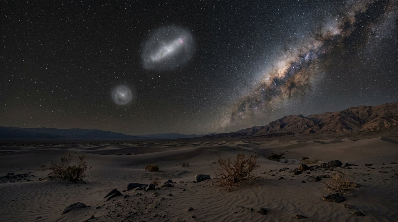 Horizonte de Las galaxias satélite de la Vía Láctea, escena (recreación con IA, imagen 1)