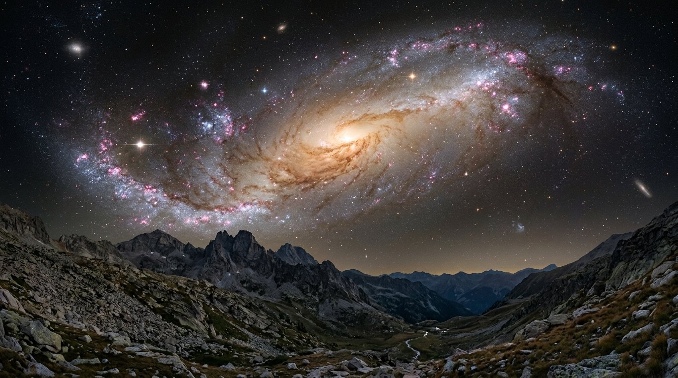 Horizonte de La Vía Láctea entera, desde fuera, escena (recreación con IA, imagen 2)