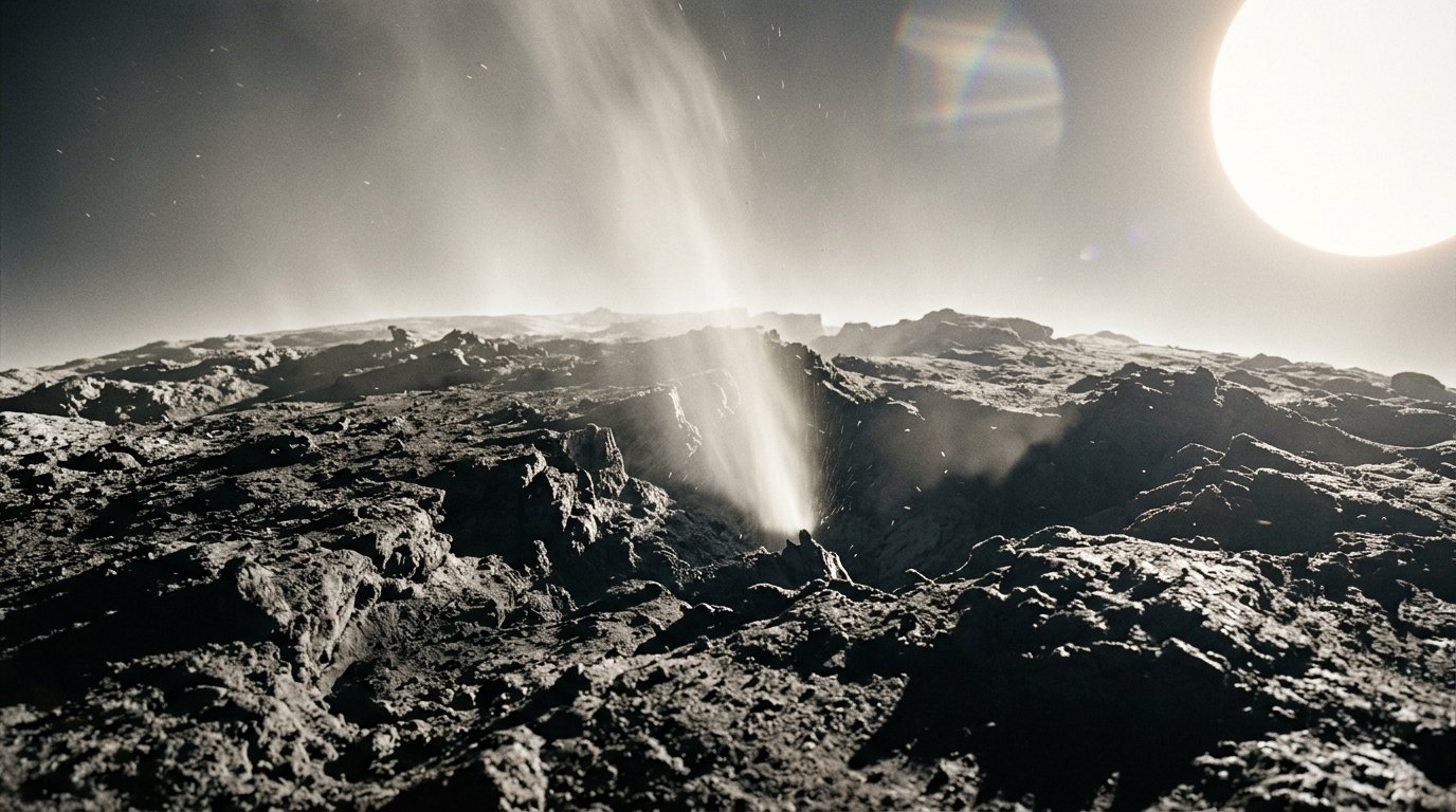 Horizonte de Cometa Halley (órbita real), escena (recreación con IA, imagen 1)