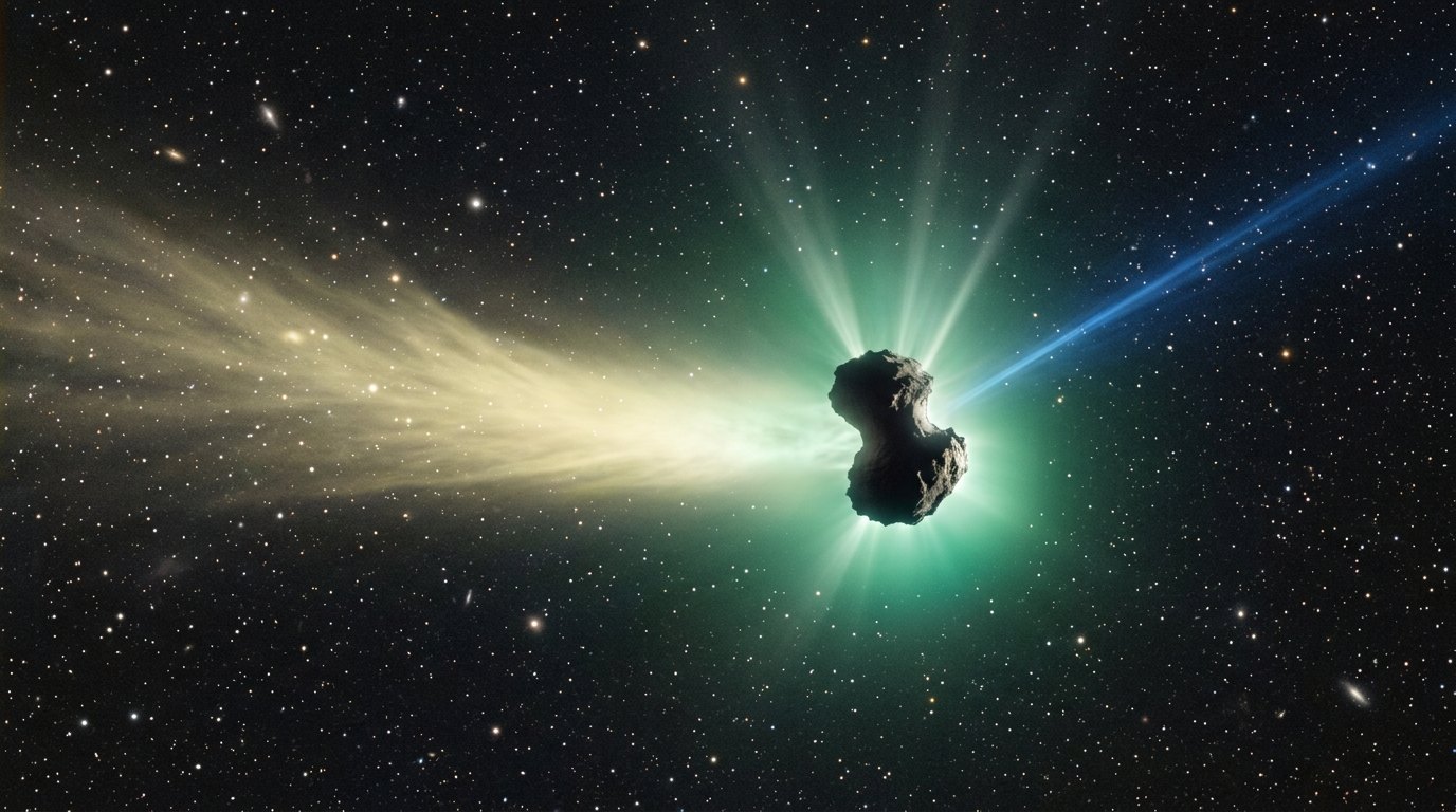 Horizonte de Cometa Halley (órbita real), escena (recreación con IA, imagen 2)