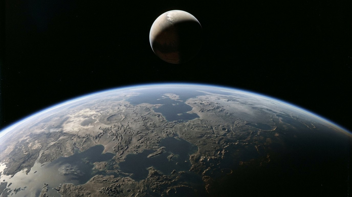 Horizonte de Dos planetas vecinos: la separación mínima (radios de Hill), escena (recreación con IA, imagen 2)